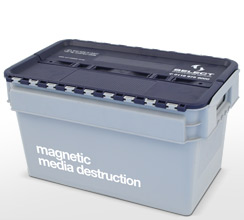Magnetic media destruction container