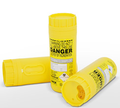 Yellow compact Sharpak sharps container